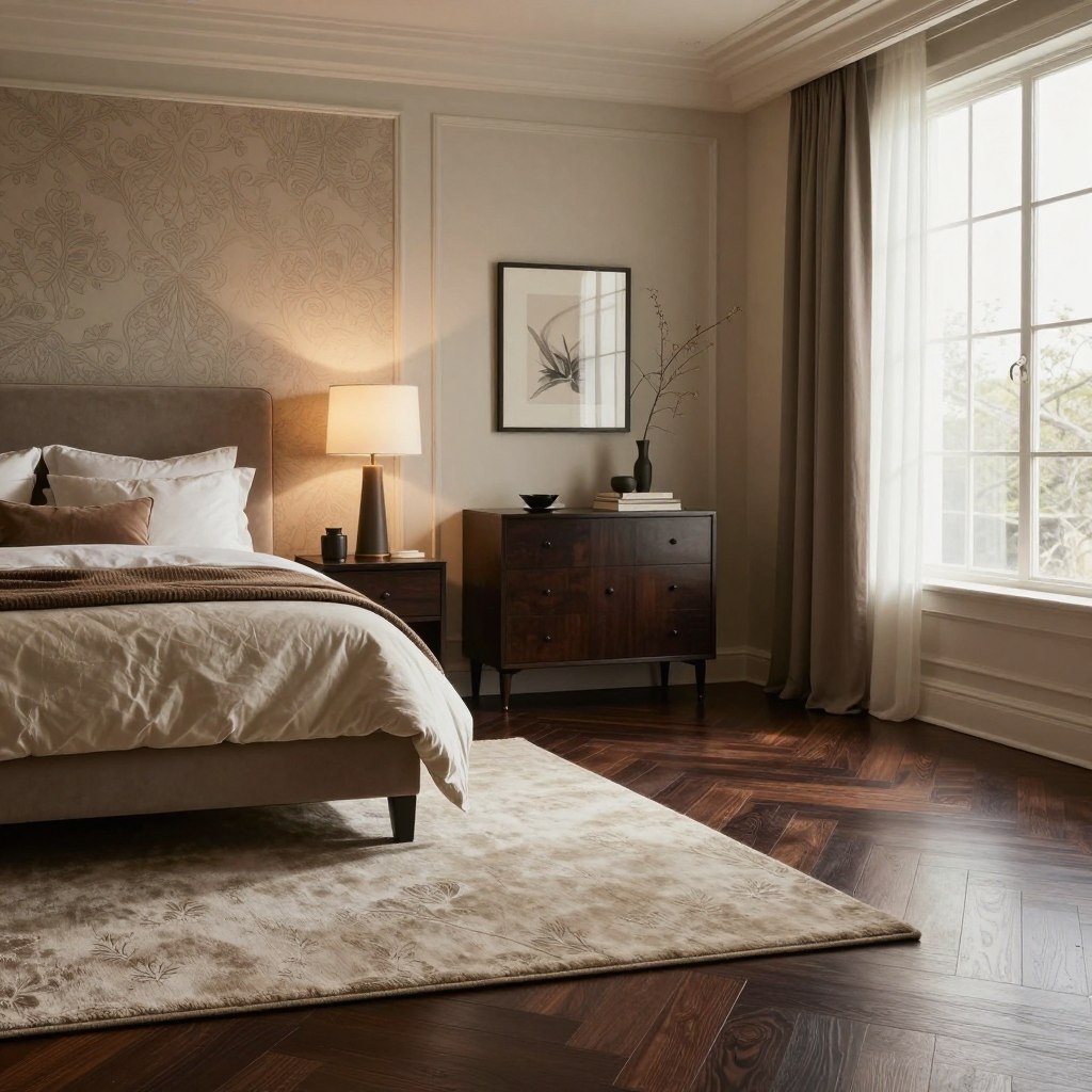 Dark wood floor bedroom